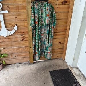 Boho Floral Kimono Duster  and shorts in Green & Orange